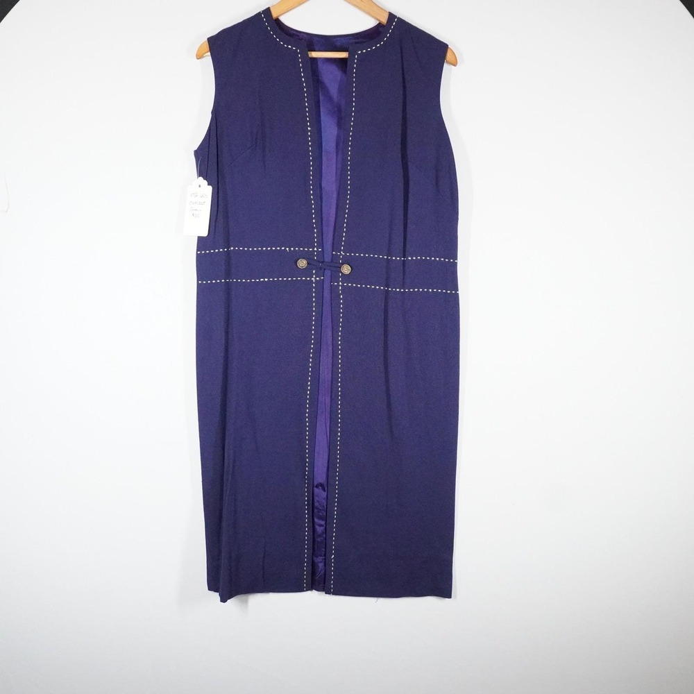 VTG 60s Purple Sleeveless Overcoat Mod‎ Contrast Stitch Long Vest Small Jackie O